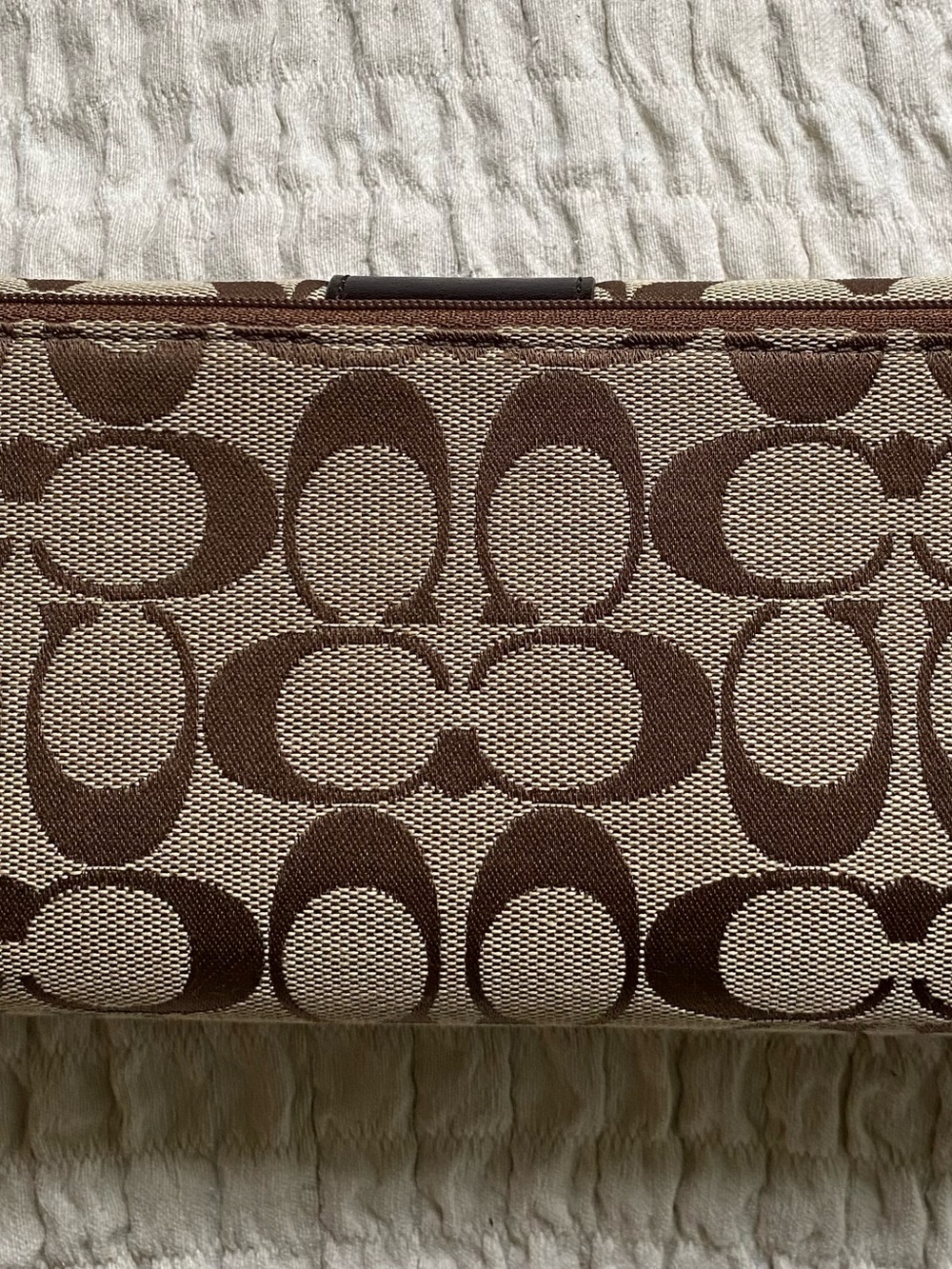 Coach Brown Signature Canvas Continental Wallet with Dark Brown Trim - Picture 3 of 3